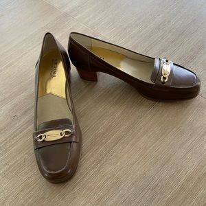 Michael KORS LAINEY MID LOAFER DK CARAMEL LEATHER WOMENs PUMP SLIP ON SHOES